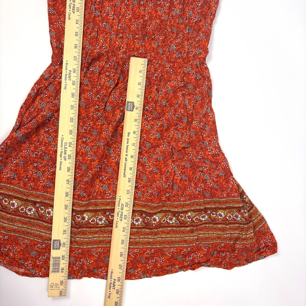 Old Navy Floral‎ Cami Mini Sun Dress Womens Sz M Orange Cottage Boho Pintuck - Picture 7 of 16